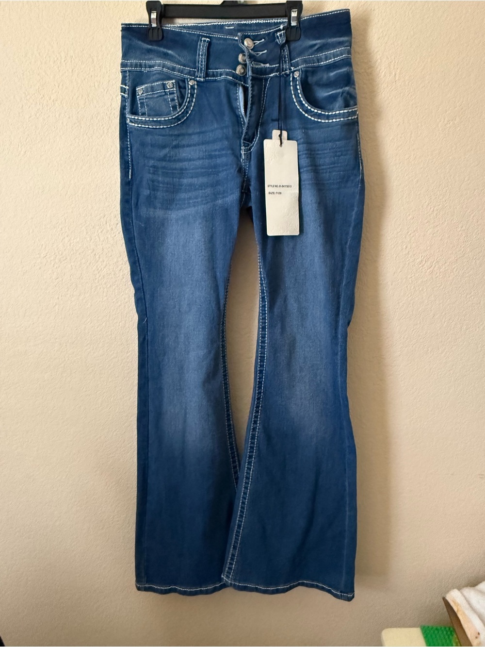 SKY Girls Bootcut Jeans Size 7 Blue Denim Floral Embellished Pockets NWT